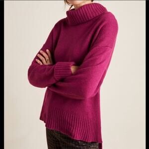 Anthropologie Blair High Low Turtleneck Sweater Sz XS Magenta Pink Plum